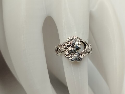 Stary piękny srebrny damski pierścionek LADY r.9 srebro biżuteria VINTAGE