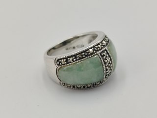 Stary piękny srebrny pierścionek JADEIT MARKAZYTY r. 11 biżuteria VINTAGE