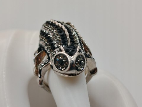 Stary piękny srebrny pierścionek KAMELEON CYRKONIE r. 19 srebro 925 VINTAGE