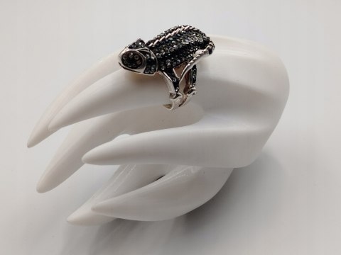 Stary piękny srebrny pierścionek KAMELEON CYRKONIE r. 19 srebro 925 VINTAGE