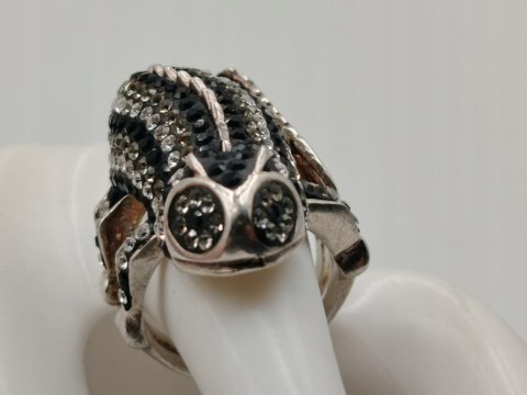 Stary piękny srebrny pierścionek KAMELEON CYRKONIE r. 19 srebro 925 VINTAGE