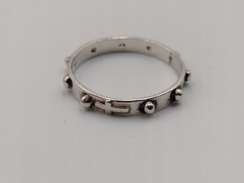 Stary piękny srebrny różaniec na palec/obrączka roz. 26 VINTAGE biżuteria