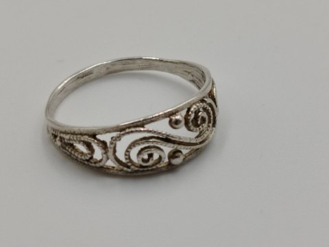 Stary srebrny ażurowy filigranowy pierścionek/obrączka r.17 srebro VINTAGE