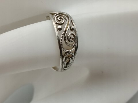 Stary srebrny ażurowy filigranowy pierścionek/obrączka r.17 srebro VINTAGE