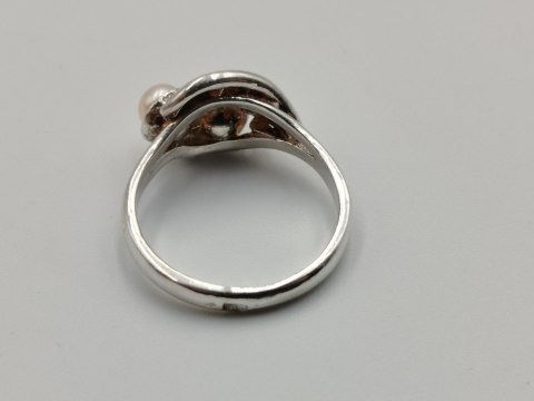 Stary srebrny damski pierścionek PERŁY r.18 srebro 925 VINTAGE biżuteria