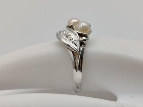 Stary srebrny damski pierścionek PERŁY r.18 srebro 925 VINTAGE biżuteria
