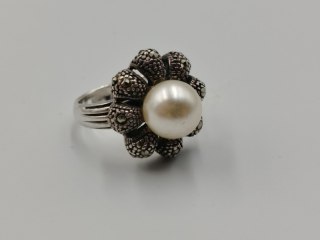 Stary srebrny pierścionek PERŁA MARKAZYTY r.14 srebro 925 VINTAGE biżuteria