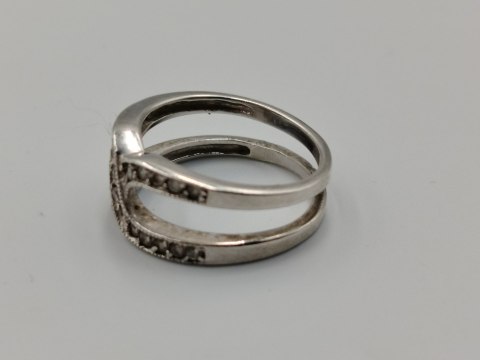 Stary srebrny pierścionek/obrączka ażurowa CYRKONIE r.14 srebro 925 VINTAGE