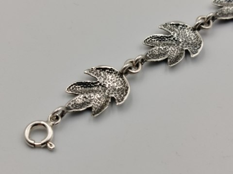 Piękna stara srebrna damska bransoletka LIŚĆIE srebro 925 biżuteria VINTAGE