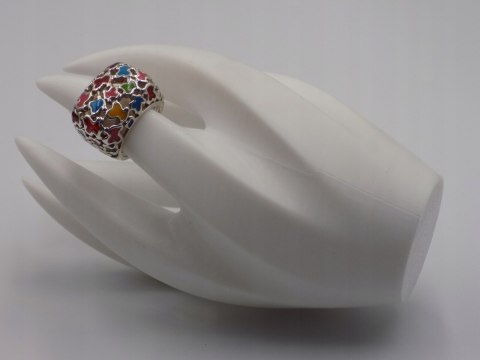 Piękny srebrny damski pierścionek AŻUROWY EMALIA roz. 11 biżuteria VINTAGE