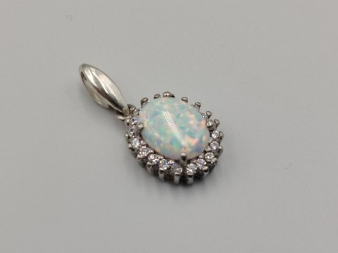Piękny srebrny damski wisiorek/zawieszka OPAL CYRKONIE biżuteria srebro 925