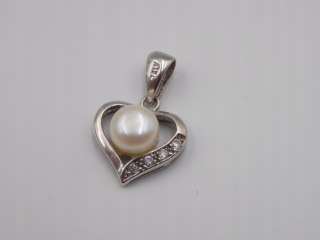 Piękny srebrny damski wisiorek/zawieszka SERCE PERŁA biżuteria VINTAGE