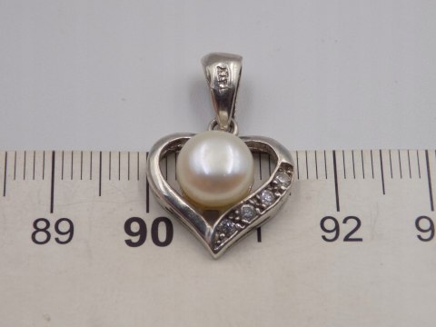 Piękny srebrny damski wisiorek/zawieszka SERCE PERŁA biżuteria VINTAGE