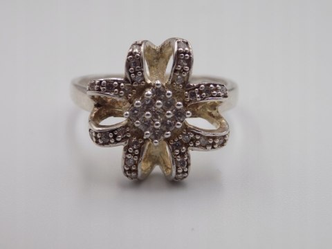 Piękny stary srebrny damski pierścionek CYRKONIE roz. 17 biżuteria VINTAGE