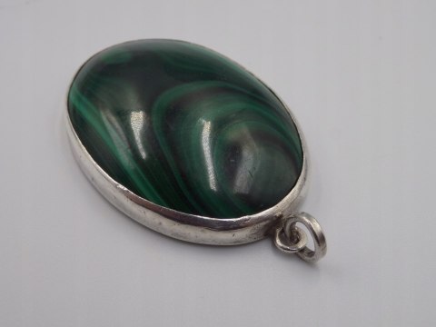 Piękny stary srebrny wisiorek/zawieszka MALACHIT srebro biżuteria VINTAGE