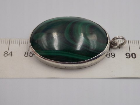 Piękny stary srebrny wisiorek/zawieszka MALACHIT srebro biżuteria VINTAGE