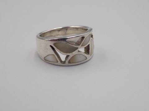 Srebrny ażurowy pierścionek/obrączka MASA PERŁOWA r. 16 srebro 925 VINTAGE