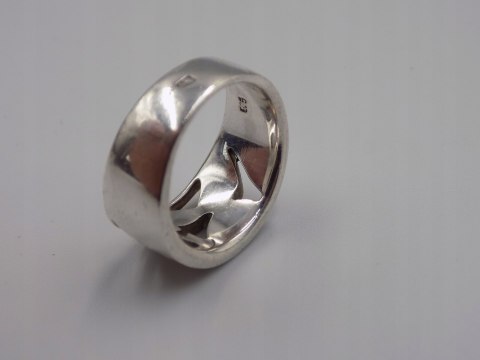 Srebrny ażurowy pierścionek/obrączka MASA PERŁOWA r. 16 srebro 925 VINTAGE