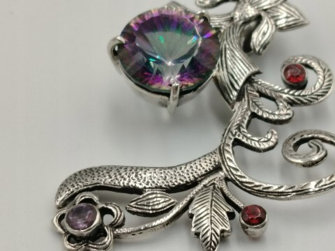 Srebrny damski wisiorek/zawieszka TOPAZ MISTYCZNY GRANATY VINTAGE biżuteria