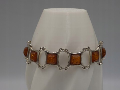 Stara srebrna damska bransoletka BURSZTYN - srebro 925 - biżuteria VINTAGE