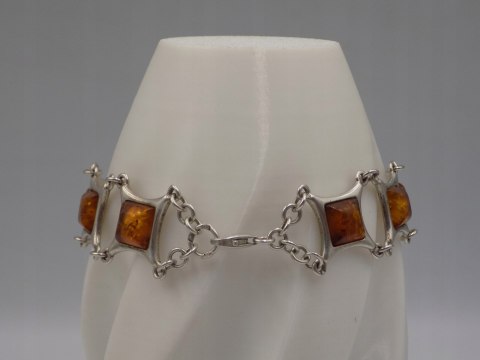 Stara srebrna damska bransoletka BURSZTYN - srebro 925 - biżuteria VINTAGE