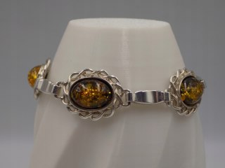Stara srebrna damska bransoletka BURSZTYN - srebro 925 - biżuteria VINTAGE