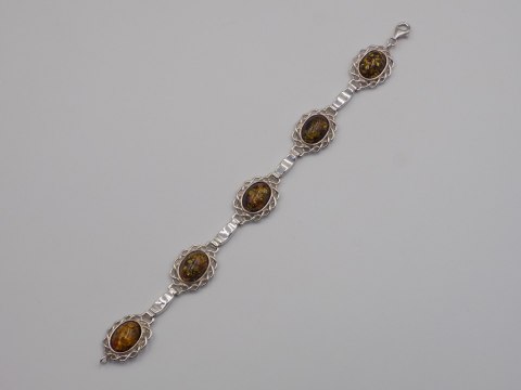 Stara srebrna damska bransoletka BURSZTYN - srebro 925 - biżuteria VINTAGE