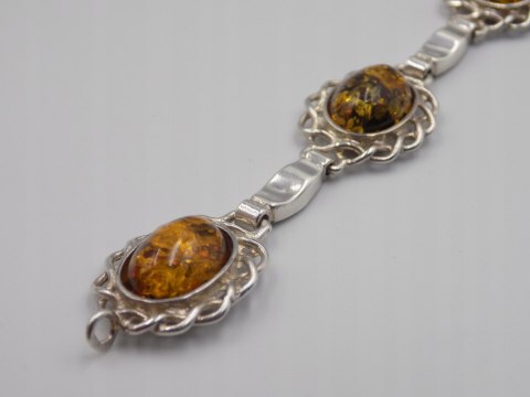 Stara srebrna damska bransoletka BURSZTYN - srebro 925 - biżuteria VINTAGE
