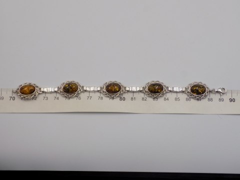 Stara srebrna damska bransoletka BURSZTYN - srebro 925 - biżuteria VINTAGE