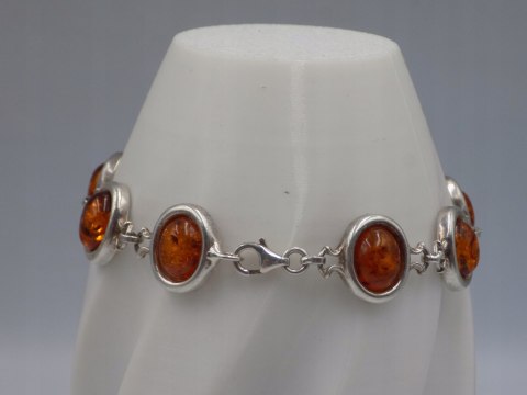 Stara srebrna damska bransoletka BURSZTYN - srebro 925 - biżuteria VINTAGE