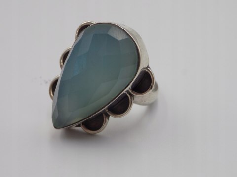 Stary duży srebrny damski pierścionek CHALCEDON AQUA r.17 biżuteria VINTAGE