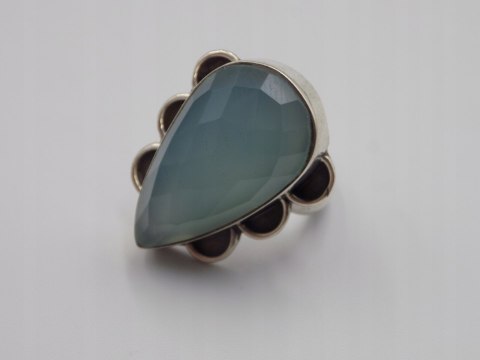 Stary duży srebrny damski pierścionek CHALCEDON AQUA r.17 biżuteria VINTAGE