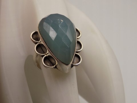 Stary duży srebrny damski pierścionek CHALCEDON AQUA r.17 biżuteria VINTAGE