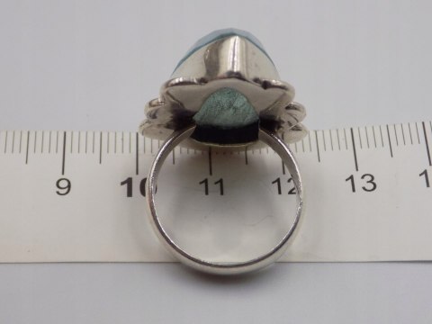 Stary duży srebrny damski pierścionek CHALCEDON AQUA r.17 biżuteria VINTAGE