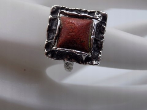 Stary piękny srebrny damski pierścionek KORALOWIEC r. 17 biżuteria VINTAGE