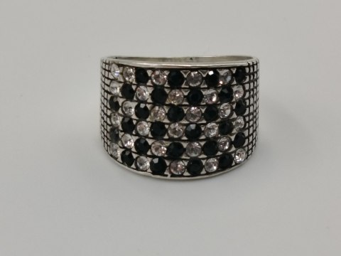 Stary piękny srebrny pierścionek/obrączka CYRKONIE r. 12 srebro 925 VINTAGE