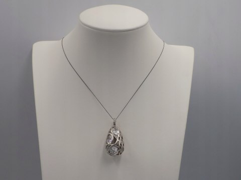 Stary srebrny damski ażurowy wisiorek/zawieszka CYRKONIE biżuteria VINTAGE