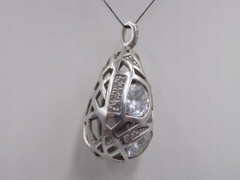 Stary srebrny damski ażurowy wisiorek/zawieszka CYRKONIE biżuteria VINTAGE
