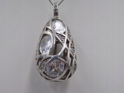 Stary srebrny damski ażurowy wisiorek/zawieszka CYRKONIE biżuteria VINTAGE
