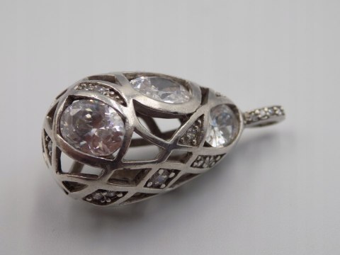 Stary srebrny damski ażurowy wisiorek/zawieszka CYRKONIE biżuteria VINTAGE