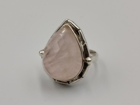 Stary srebrny damski pierścionek KWARC RÓŻOWY roz. 12 biżuteria VINTAGE