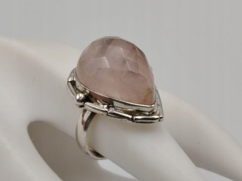 Stary srebrny damski pierścionek KWARC RÓŻOWY roz. 12 biżuteria VINTAGE