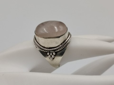 Stary srebrny damski pierścionek KWARC RÓŻOWY roz. 14 biżuteria VINTAGE