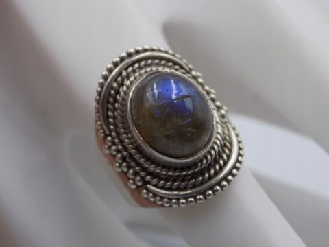 Stary srebrny damski pierścionek LABRADORYT roz.15 srebro biżuteria VINTAGE