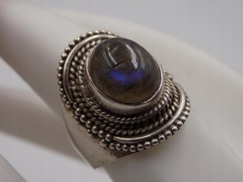 Stary srebrny damski pierścionek LABRADORYT roz.15 srebro biżuteria VINTAGE