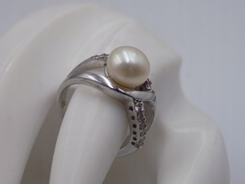 Stary srebrny damski pierścionek PERŁA roz.14 srebro 925 biżuteria VINTAGE