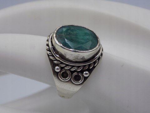 Stary srebrny damski pierścionek SZMARAGD roz.19 srebro biżuteria VINTAGE