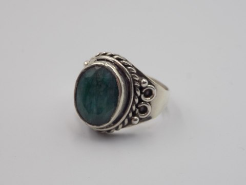 Stary srebrny damski pierścionek SZMARAGD roz.19 srebro biżuteria VINTAGE