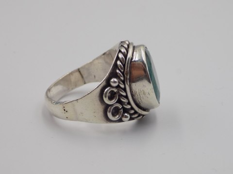 Stary srebrny damski pierścionek SZMARAGD roz.19 srebro biżuteria VINTAGE