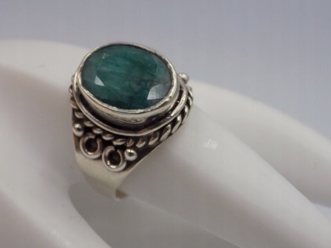 Stary srebrny damski pierścionek SZMARAGD roz.19 srebro biżuteria VINTAGE